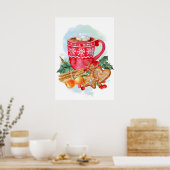 Poster Aquarelle Noël Chocolat chaud Marshmallow (Cuisine)