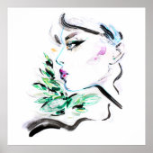 Poster Aquarelle noir vert de la mode peinture florale (Devant)