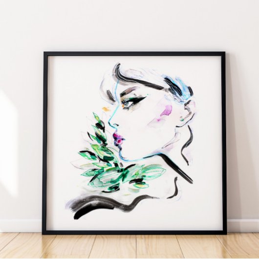 Poster Aquarelle noir vert de la mode peinture florale