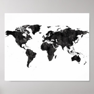 Poster Aquarelle noire Carte du monde Grunge Art Travel