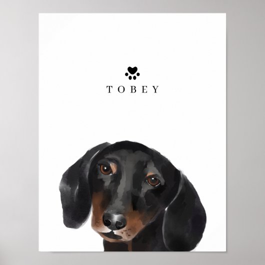 Poster Aquarelle noire Dachshund Illustration Nom du chie (Devant)