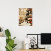 Poster Aquarelle Nostalgique Dessert Recettes Cuisine Art (Bureau à domicile)