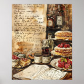 Poster Aquarelle Nostalgique Dessert Recettes Cuisine Art (Devant)