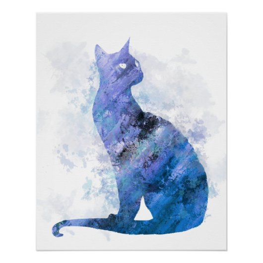 Poster Aquarelle numérique bleu Splash Siamese Cat 726 (Devant)