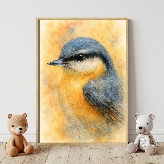 Poster Aquarelle Nuthatch Portrait Art