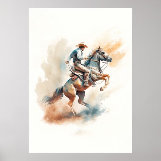 Poster Aquarelle occidentale poussiéreuse « Bucking Bronc (Devant)