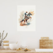 Poster Aquarelle occidentale poussiéreuse « Bucking Bronc (Cuisine)