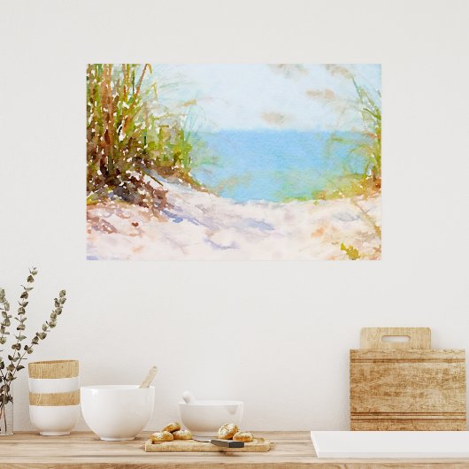 Poster Aquarelle Ocean Gris de Beach Path (Cuisine)
