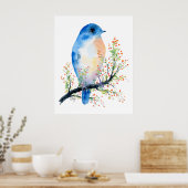 Poster Aquarelle Oiseau bleu sur Berry Branch (Cuisine)