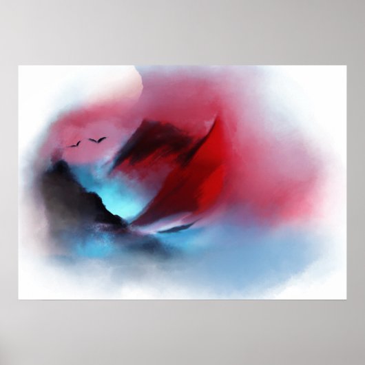 Poster Aquarelle Oiseaux de montagne naturels Coucher du  (Devant)