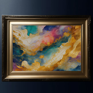 Poster Aquarelle or biologique Abstrait