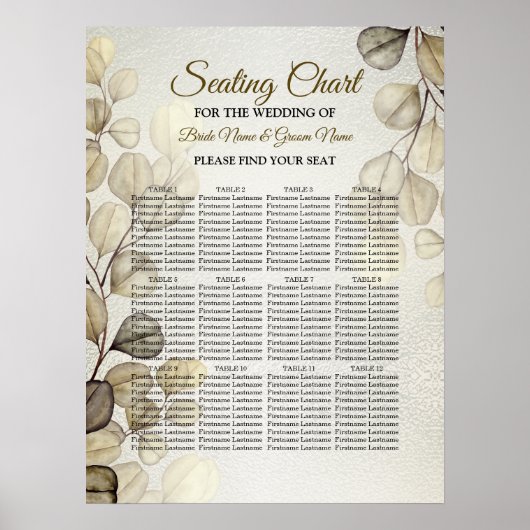 Poster Aquarelle Or Eucalyptus Foliage Mariage brillant (Devant)