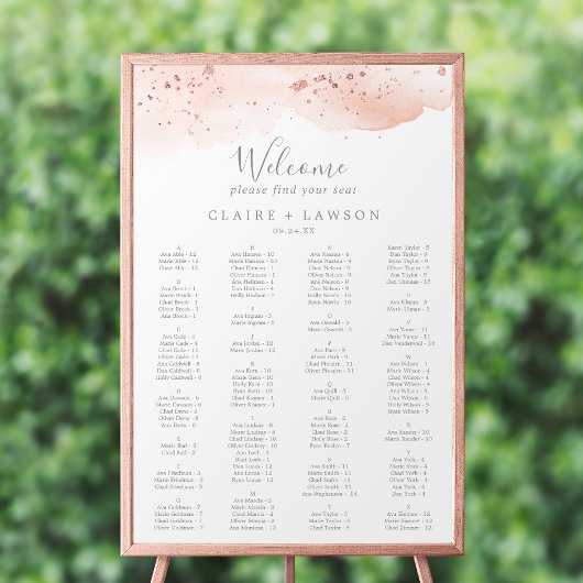 Poster Aquarelle or rose Diagramme de siège alphabétique