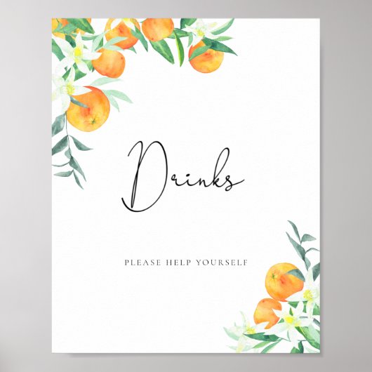 Poster Aquarelle oranges Boissons servez-vous (Devant)