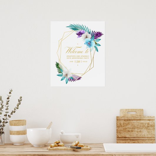 Poster Aquarelle Orchidées tropicales Accueil géométrique (Cuisine)