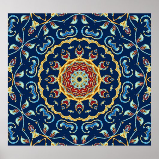 Poster Aquarelle orientale moquette Mandala florale (Devant)