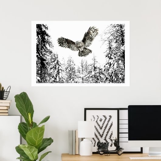 Poster Aquarelle originale Frappe ou Chasse Chouette Oise (Bureau à domicile)