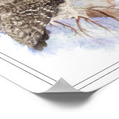 Poster Aquarelle originale Grande Chouette gris Oiseau (Coin)