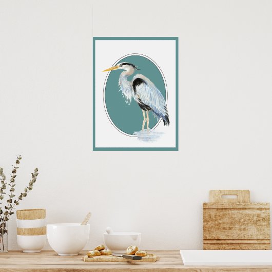 Poster Aquarelle originale Great Blue Heron Bird (Cuisine)