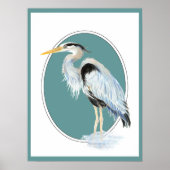 Poster Aquarelle originale Great Blue Heron Bird (Devant)