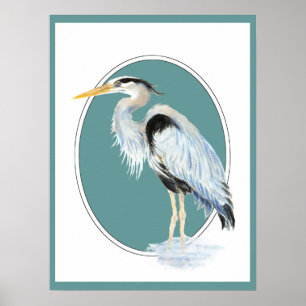 Poster Aquarelle originale Great Blue Heron Bird