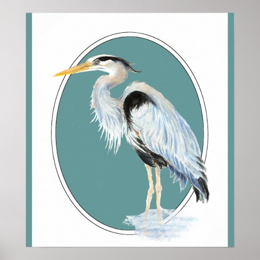 Poster Aquarelle originale Great Blue Heron Bird (Devant)