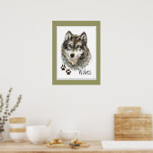 Poster Aquarelle originale Loup gris - Traces animal (Cuisine)