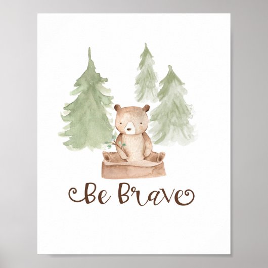 Poster Aquarelle Ours Bois Amis Sois Brave Pépinière (Devant)
