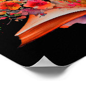 Poster Aquarelle Ouvert livre avec fleurs (Coin)