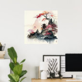 Poster Aquarelle Pagode Art (Bureau à domicile)
