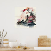 Poster Aquarelle Pagode Art (Cuisine)