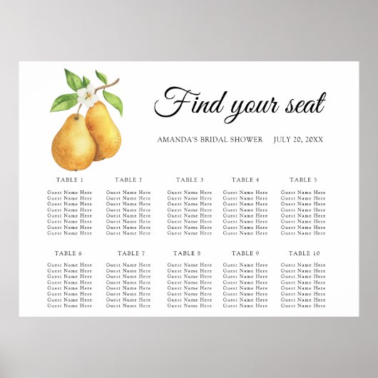 Poster Aquarelle paire poires Mariage (Devant)