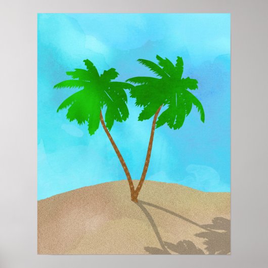Poster Aquarelle Palm Tree Beach Scene Collage (Devant)
