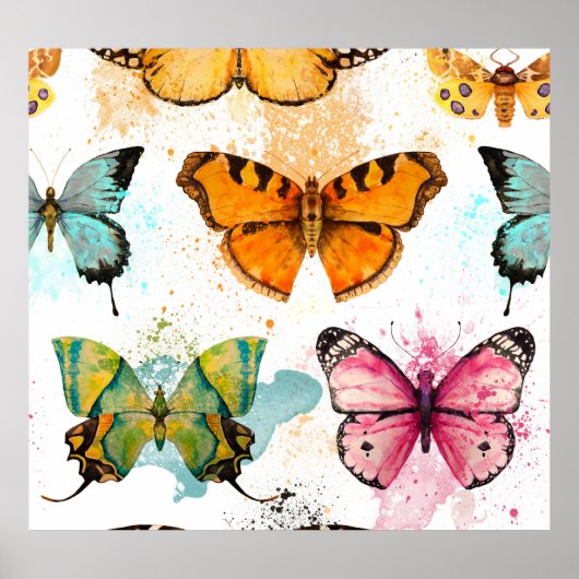 Poster Aquarelle Papillon Motif sans couture (Devant)