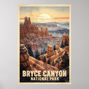 Poster Aquarelle Parc national de Bryce Canyon Rétro