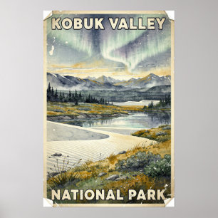 Poster Aquarelle Parc national de la vallée de Kobuk Rétr