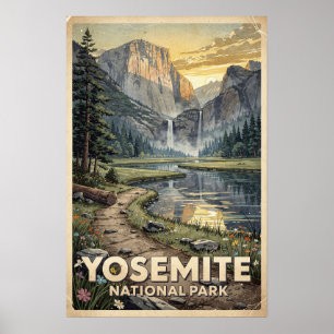 Poster Aquarelle Parc national de Yosemite Rétro