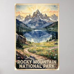 Poster Aquarelle Parc National des Montagnes Rocheuses Ré