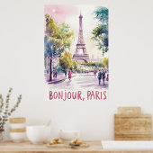 Poster Aquarelle parisienne de la Tour Eiffel (Cuisine)