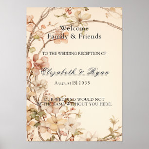 Poster Aquarelle Pastel Fleurs Mariage Accueil