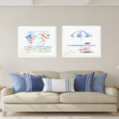 Poster Aquarelle Patriotique Rouge Blanc & Bleu Plage Scè