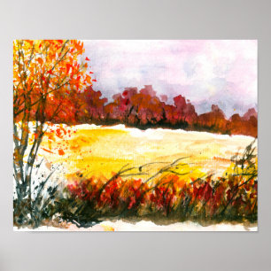 Poster Aquarelle Paysage Abstrait Arbres d'automne