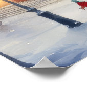 Poster Aquarelle Paysage hivernal Village de Noël (Coin)