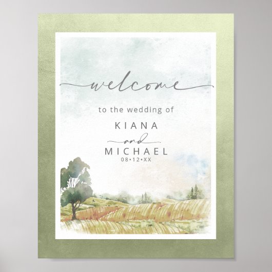 Poster Aquarelle Paysage Mariage Bienvenue Sage ID786 (Devant)