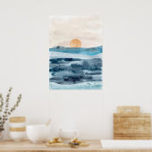 Poster Aquarelle paysage marin abstrait Art moderne océan (Cuisine)