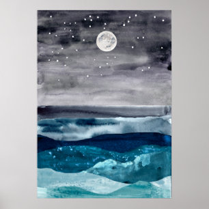 Poster Aquarelle paysage marin abstrait Art moderne océan