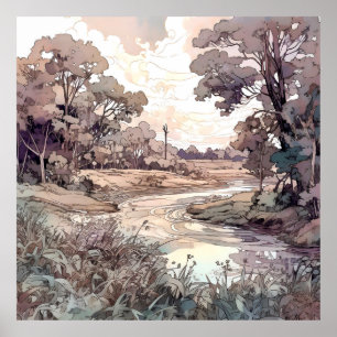 Poster Aquarelle Paysager