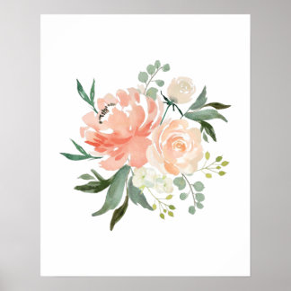 Poster Aquarelle Peach Flowers crèche imprimé
