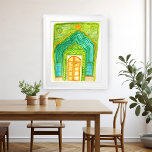 Poster Aquarelle Peacock Door Jaipur City Palace Vert<br><div class="desc">Porte de paon coloré du Rajasthan, Inde peinte à la main par moi ! Ajoutez votre propre texte, changez aussi la couleur arrière - plan. Sélectionnez la taille de l'impression à l'aide du menu déroulant ci-dessus, et vous pouvez cliquer sur le bouton "modifier la conception" pour customiser l'illustration pour qu'elle...</div>