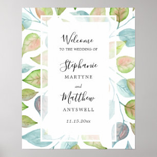 Poster Aquarelle Peint Feuille coloré Mariage de feuillag